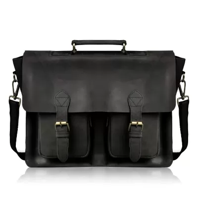 Czarna Torba do Pracy Skórzana Vintage z kieszeniami i klapą Outlander BL114 - 9