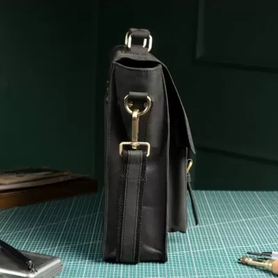 Czarna Torba do Pracy Skórzana Vintage z kieszeniami i klapą Outlander BL114 - 6