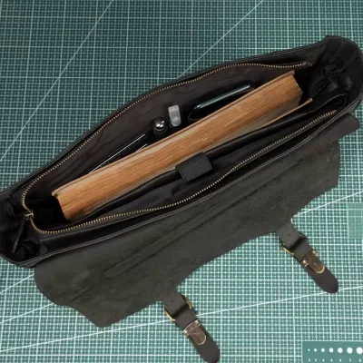 Czarna Torba do Pracy Skórzana Vintage z kieszeniami i klapą Outlander BL114 - 3