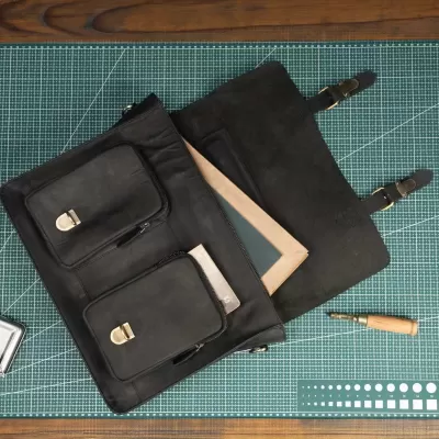 Czarna Torba do Pracy Skórzana Vintage z kieszeniami i klapą Outlander BL114 - 2