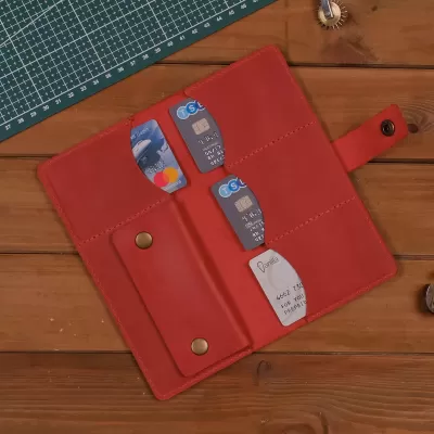 Czerwony Duży Cienki Portfel Damski Vintage na telefon Skórzany Buffalo G1109 - 1