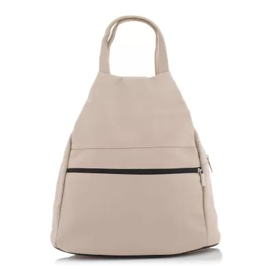 Beżowy Torebko Plecak Damski 2w1 Skóra Naturalna Miękka Licowa Arima02 - 1