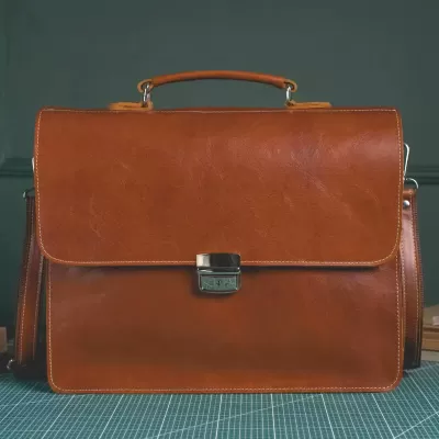 Karmelowa Torba do Pracy na Ramię Vintage Skóra Juchtowa BV41 - 7