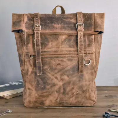 Brązowy Plecak Skórzany na Laptopa 17 cali Vintage Roll-Top BP245 - 2