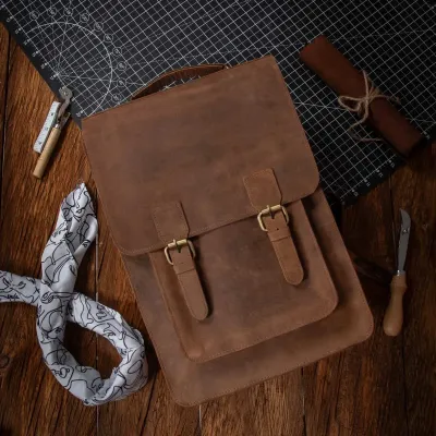 Ciemno Brązowy Prostokątny Tornister Plecak Skórzany Damski DR89 - 2