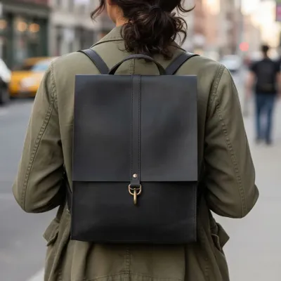 Czarny Elegancki Plecak do Pracy Biura Damski Skórzany na Laptopa 15,6 DR55 - 1