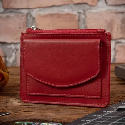 Małe czerwone Etui damskie na Karty dokumenty z Łańcuszkiem skórzane 2165 - 1