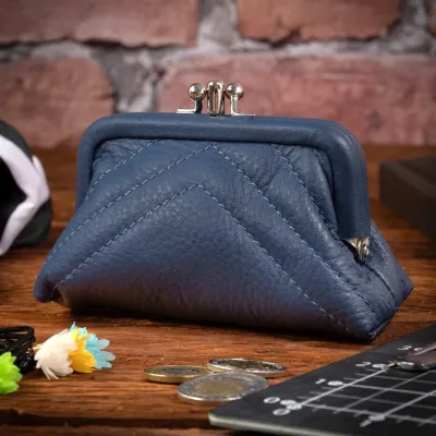 Średnia granatowa Portmonetka damska z miękkiej Skóry Naturalnej Cielęcej 50914 - 3