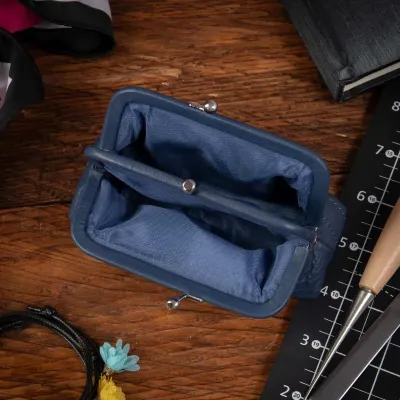 Średnia granatowa Portmonetka damska z miękkiej Skóry Naturalnej Cielęcej 50914 - 5