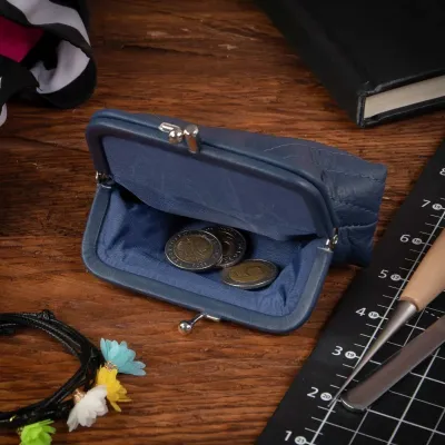 Średnia granatowa Portmonetka damska z miękkiej Skóry Naturalnej Cielęcej 50914 - 4