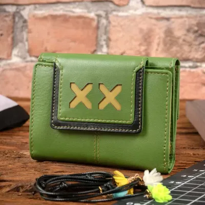 Mały zielono musztardowy Portfel Damski skóra Naturalna Miękka Cielęca LP222 - 1