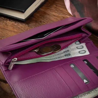 Średni purpurowy Portfel damski z miękkiej skóry Naturalnej Cielęcej LP714 - 3