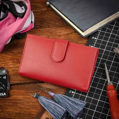 Średni czerwony Portfel damski z miękkiej Skóry Naturalnej cielęcej W043 - 8