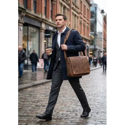 Brązowa Torba do Pracy Męska vintage z Klapą Skórzana Outlander BL161 - 2