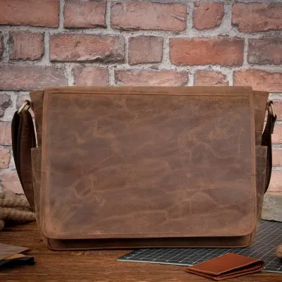 Brązowa Torba do Pracy Męska vintage z Klapą Skórzana Outlander BL161 - 1