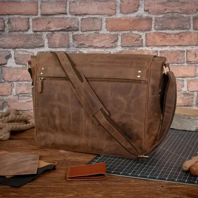 Brązowa Torba do Pracy Męska vintage z Klapą Skórzana Outlander BL161 - 3