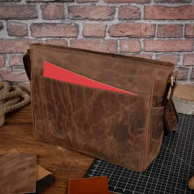 Brązowa Torba do Pracy Męska vintage z Klapą Skórzana Outlander BL161 - 5