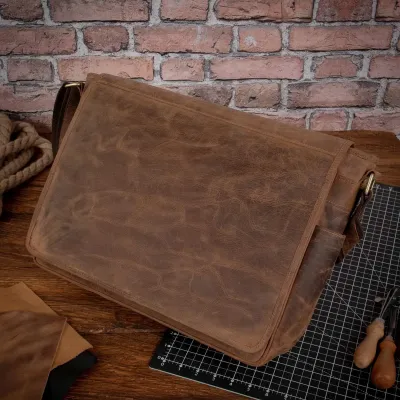 Brązowa Torba do Pracy Męska vintage z Klapą Skórzana Outlander BL161 - 8