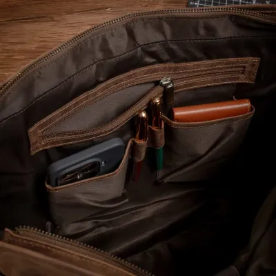 Brązowa Torba do Pracy Męska vintage z Klapą Skórzana Outlander BL161 - 7