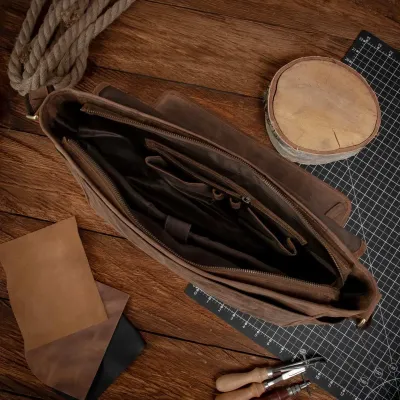 Brązowa Torba do Pracy Męska vintage z Klapą Skórzana Outlander BL161 - 6