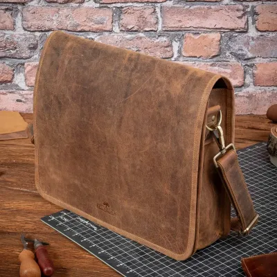 Brązowa Torba na Ramię Męska Skórzana z gładką Klapą Vintage Outlander BH73SBH - 7