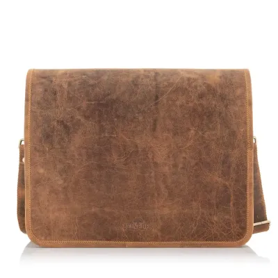 Brązowa Torba na Ramię Męska Skórzana z gładką Klapą Vintage Outlander BH73SBH - 13