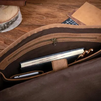 Brązowa Torba Męska do pracy Skórzana Vintage na Laptopa 15,6 Outlander BH72SBH - 10