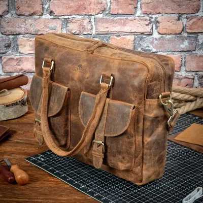 Torba na Laptopa 15,6 Skórzana Retro Vintage brązowa Outlander BVL92SBH - 3