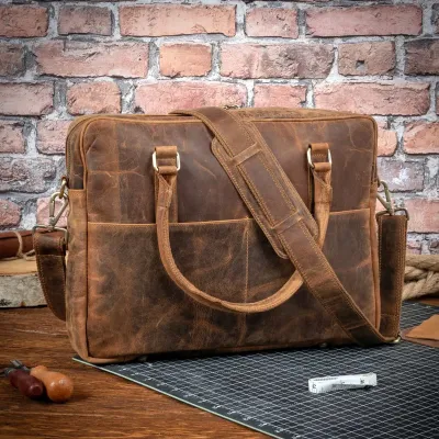 Torba na Laptopa 15,6 Skórzana Retro Vintage brązowa Outlander BVL92SBH - 6