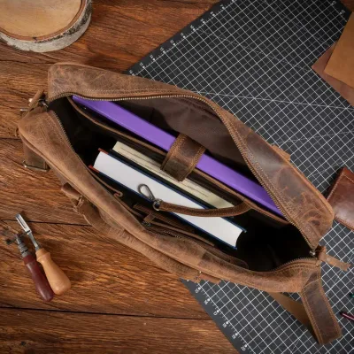 Torba na Laptopa 15,6 Skórzana Retro Vintage brązowa Outlander BVL92SBH - 9