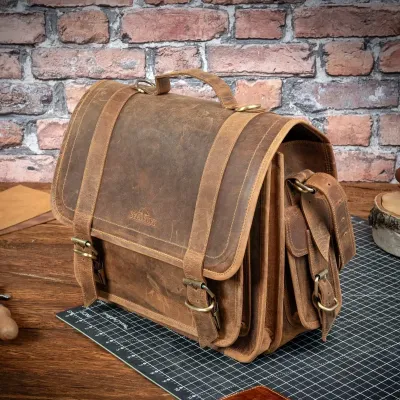 Tornister Plecak i Torba Skórzany Vintage Retro brązowy Outlander BR91SBH - 6