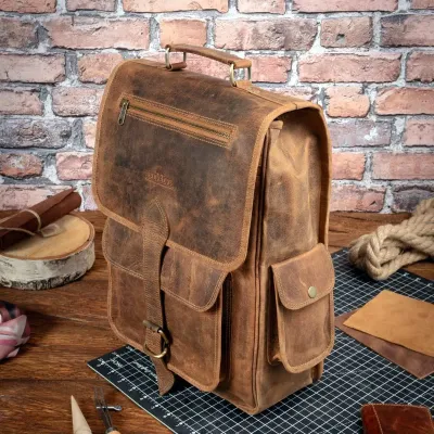 Tornister Plecak Skórzany Vintage Unisex na Laptopa 15,6 brązowy Outlander BT09SBH - 9
