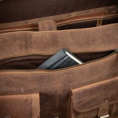 Brązowa Torba Męska na Laptopa 17 Skórzana duża z wieloma Kieszeniami Outlander BH71SBH - 9