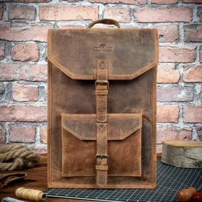 Tornister Plecak Skórzany na Laptopa 15,6 do pracy Vintage Unisex brązowy Outlander BT06SBH