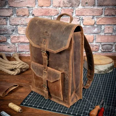 Tornister Plecak Skórzany na Laptopa 15,6 do pracy Vintage Unisex brązowy Outlander BT06SBH - 3