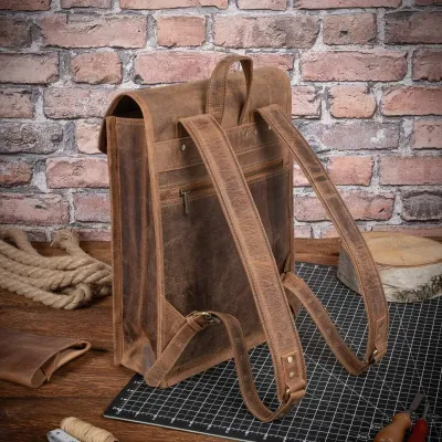 Tornister Plecak Skórzany na Laptopa 15,6 do pracy Vintage Unisex brązowy Outlander BT06SBH - 5