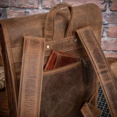 Tornister Plecak Skórzany na Laptopa 15,6 do pracy Vintage Unisex brązowy Outlander BT06SBH - 6