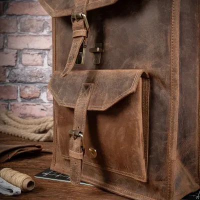 Tornister Plecak Skórzany na Laptopa 15,6 do pracy Vintage Unisex brązowy Outlander BT06SBH - 7
