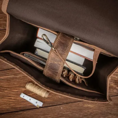 Tornister Plecak Skórzany na Laptopa 15,6 do pracy Vintage Unisex brązowy Outlander BT06SBH - 9