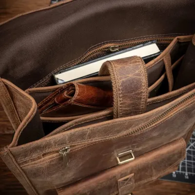 Tornister Plecak Skórzany na Laptopa 15,6 do pracy Vintage Unisex brązowy Outlander BT06SBH - 8