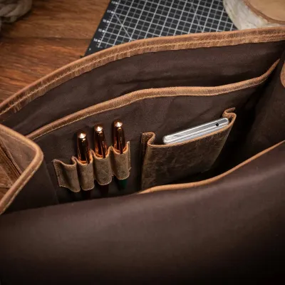 Tornister Plecak Skórzany na Laptopa 15,6 do pracy Vintage Unisex brązowy Outlander BT06SBH - 10