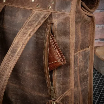 Tornister Plecak Skórzany na Laptopa 17 do pracy Vintage roll-top brązowy Outlander BT07SBH