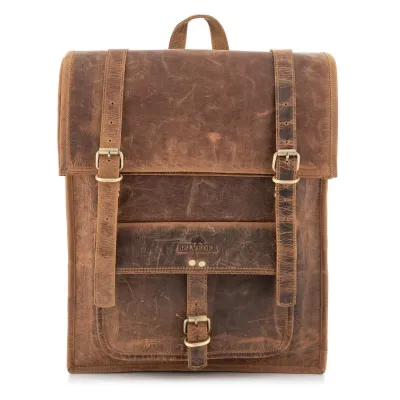 Tornister Plecak Skórzany na Laptopa 17 do pracy Vintage roll-top brązowy Outlander BT07SBH