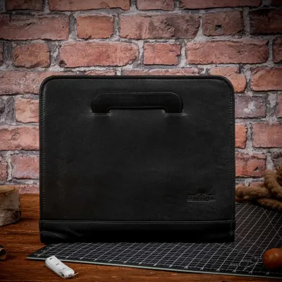 Organizer Biwuar Skórzany Czarny mały z rączką na Laptopa 13 Dokumenty S22GA