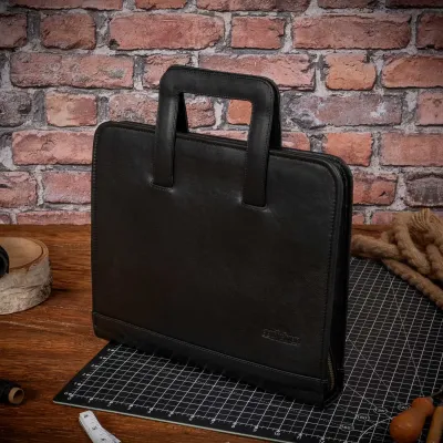 Organizer Biwuar Skórzany Czarny mały z rączką na Laptopa 13 Dokumenty S22GA
