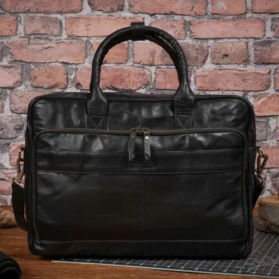 Torba na Laptopa 15,6 Skóra Naturalna do Pracy na Dokumenty Czarna S24GA