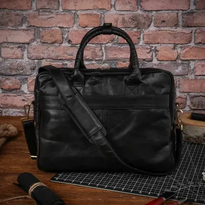Torba na Laptopa 15,6 Skóra Naturalna do Pracy na Dokumenty Czarna S24GA - 7