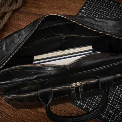Torba na Laptopa 15,6 Skóra Naturalna do Pracy na Dokumenty Czarna S24GA - 4