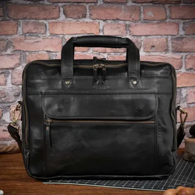 Torba na Laptopa 15,6 Skórzana do Pracy z wieloma kieszeniami Czarna S23GA