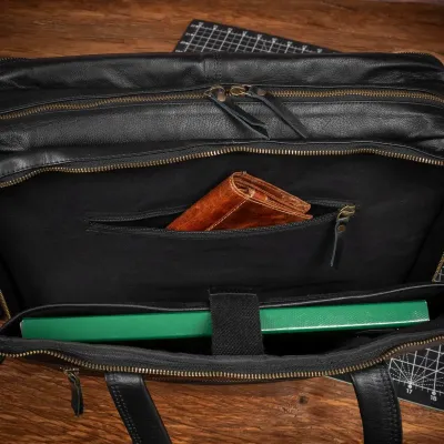 Torba na Laptopa 15,6 Skórzana do Pracy z wieloma kieszeniami Czarna S23GA